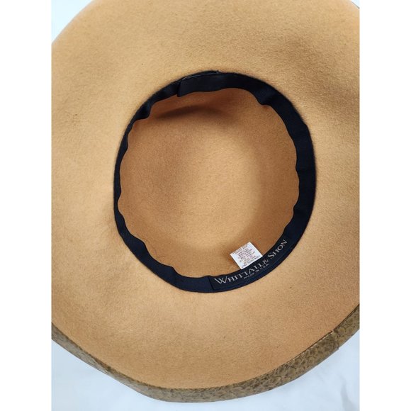 Vtg. Whittall & Shon Wool Felt & Feather Tan Large Hat